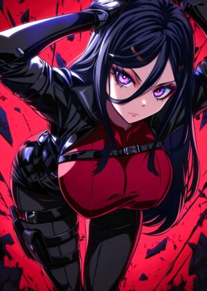 Anime Cyberninja Hikari: Dynamic Action Art Print - Premium Wooden Framed Poster. Ready to Hang.