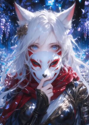 Enigmatic Fox Spirit: A Digital Painting - Premium Wooden Framed Poster. Ready to Hang.