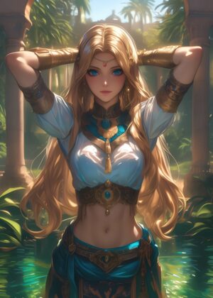 Cleopatra: Anime Goddess of the Nile - Premium Wooden Framed Poster. Ready to Hang.