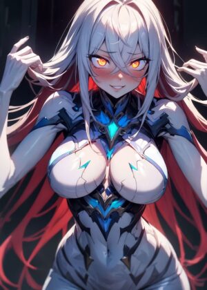 Fiery Anime Maiden: A Digital Art Print - Premium Wooden Framed Poster. Ready to Hang.