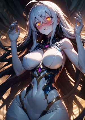 Fiery Anime Maiden: A Digital Art Print - Premium Wooden Framed Poster. Ready to Hang.