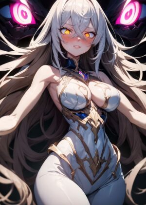 Stunning Anime Girl Artwork: Fierce Beauty and Grace - Premium Wooden Framed Poster. Ready to Hang.