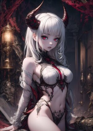 Enticing Demoness: Dark Fantasy Art Print - Premium Wooden Framed Poster. Ready to Hang.