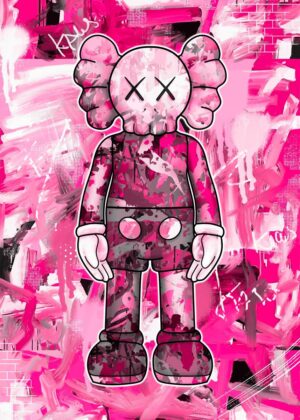 Pink Kaws Abstract Art Print - Premium Wooden Framed Poster. Ready to Hang.