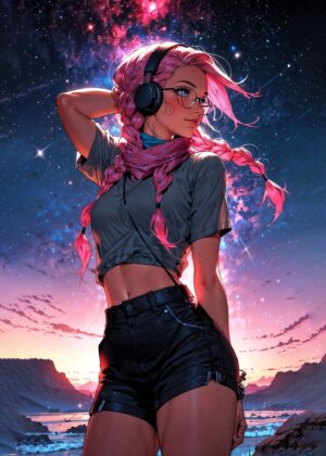 Starry Eyed Adventurer: A Digital Art Print - Premium Wooden Framed Poster. Ready to Hang.