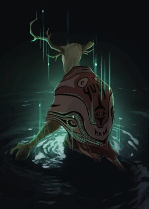 Mysterious Figure in Dark Waters: Fine Art Print - Premium Wooden Framed Poster. Ready to Hang.