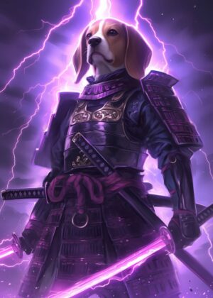 Beagle Samurai: A Digital Art Print - Premium Wooden Framed Poster. Ready to Hang.