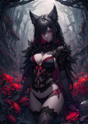 Gothic Anime Girl Art Print: Dark Fantasy Beauty - Premium Wooden Framed Poster. Ready to Hang.