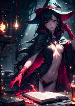 Enthralling Anime Witch: Halloween Art Print - Premium Wooden Framed Poster. Ready to Hang.