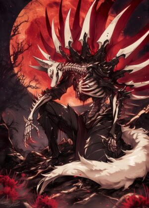 Skeleton Kitsune Anime Art Print - Premium Wooden Framed Poster. Ready to Hang.