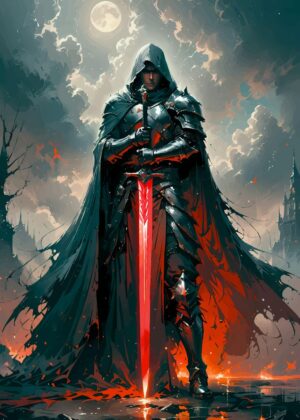 Warrior Ninja: Dark Knight Fantasy Art Print - Premium Wooden Framed Poster. Ready to Hang.