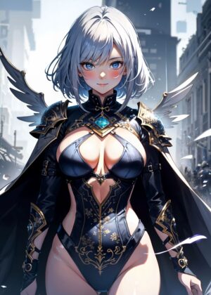 Stunning Anime Angel: Digital Art Print - Premium Wooden Framed Poster. Ready to Hang.