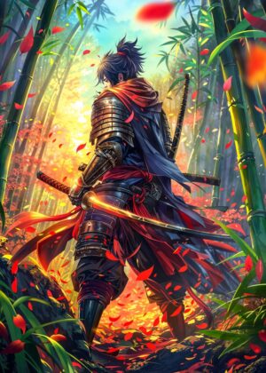 Anime Samurai Warrior Art Print - Premium Wooden Framed Poster. Ready to Hang.