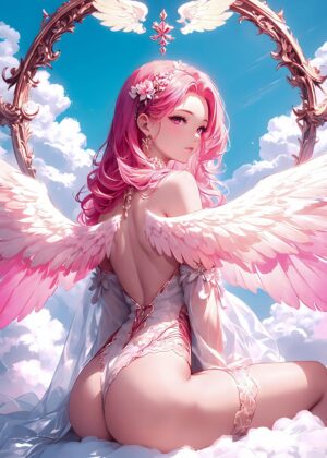 Godly Angel Anime Girl: Celestial Beauty Art Print - Premium Wooden Framed Poster. Ready to Hang.