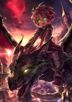 Anime Boy and Dragon Fantasy Art Print - Premium Wooden Framed Poster. Ready to Hang.