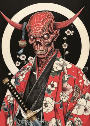 Crimson Oni: A Samurai of the Underworld - Premium Wooden Framed Poster. Ready to Hang.