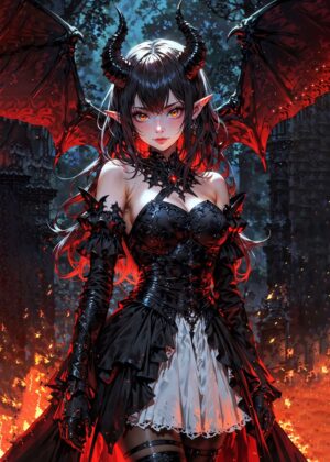 Adorable Demon Unleashed: Dark Fantasy Art Print - Premium Wooden Framed Poster. Ready to Hang.