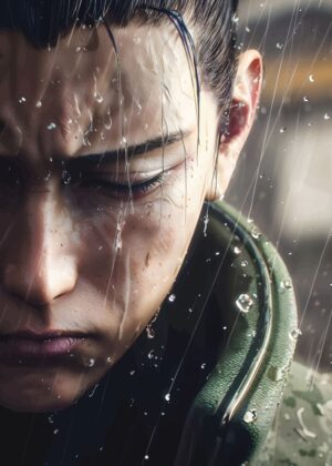 Shikamaru Nara: Rain-Soaked Contemplation - Premium Wooden Framed Poster. Ready to Hang.