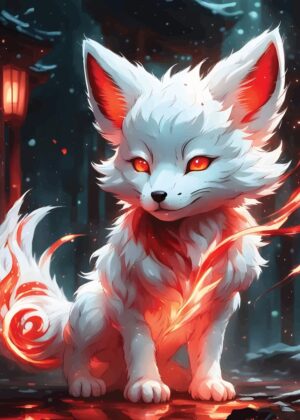 Cute Kitsune Anime Art Print - Premium Wooden Framed Poster. Ready to Hang.