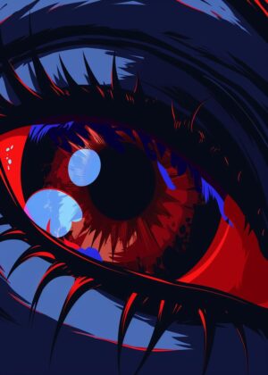 Fiery Gaze: A Striking Abstract Eye Artwork - Premium Wooden Framed Poster. Ready to Hang.