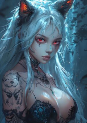 Ethereal Catgirl Fantasy Art Print - Premium Wooden Framed Poster. Ready to Hang.