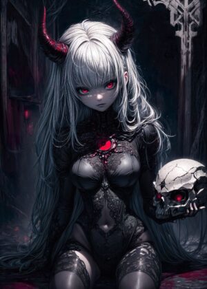 Gothic Demon Princess: Dark Fantasy Art Print - Premium Wooden Framed Poster. Ready to Hang.