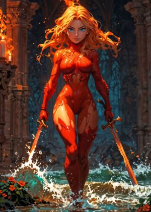 Agrias Oaks: Face of Flames - Fantasy Art Print - Premium Wooden Framed Poster. Ready to Hang.