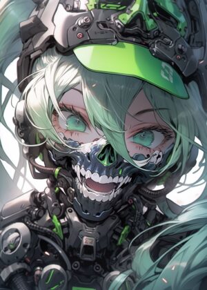 Cyberpunk Anime Girl Art Print - Premium Wooden Framed Poster. Ready to Hang.
