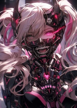 Cyberpunk Anime Girl Art Print - Premium Wooden Framed Poster. Ready to Hang.