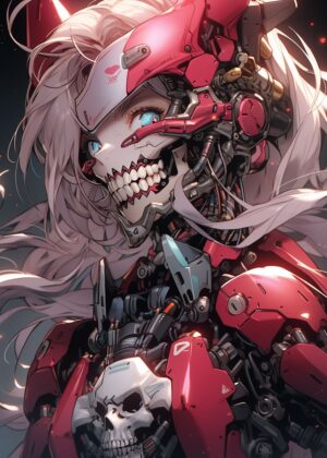Cyberpunk Anime Girl: Futuristic Mech Warrior Art Print - Premium Wooden Framed Poster. Ready to Hang.