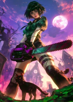 Massacre Goth Girl: Dark Fantasy Artwork Print - Premium Wooden Framed Poster. Ready to Hang.