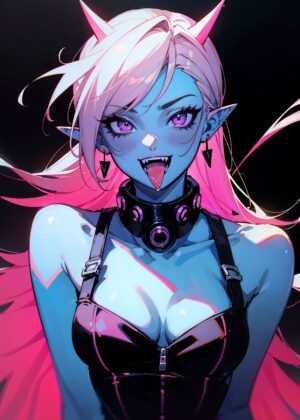 Mad Vampire Anime Girl: Fierce & Stylish Digital Art Print - Premium Wooden Framed Poster. Ready to Hang.