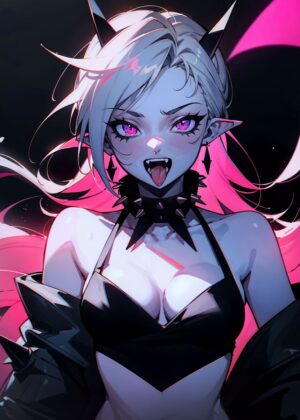 Mad Vampire Anime Girl: Fierce and Stylish Digital Art Print - Premium Wooden Framed Poster. Ready to Hang.