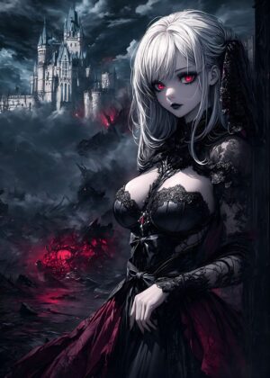 Death Queen of Night: Gothic Anime Art Print - Premium Wooden Framed Poster. Ready to Hang.