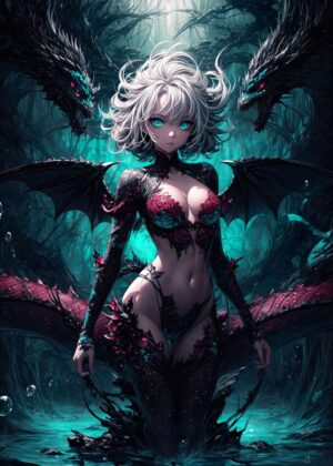 Dragonwings Evil Girl: Dark Fantasy Art Print - Premium Wooden Framed Poster. Ready to Hang.