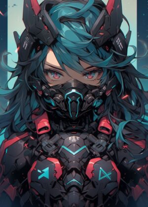 Cute Futuristic Anime Girl Art Print - Premium Wooden Framed Poster. Ready to Hang.