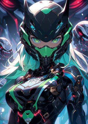 Cute Futuristic Anime Girl Art Print - Premium Wooden Framed Poster. Ready to Hang.