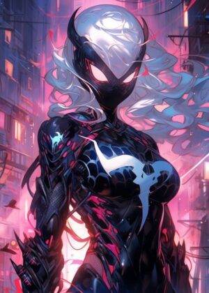 Cyberpunk Anime Girl: Futuristic Art Print - Premium Wooden Framed Poster. Ready to Hang.