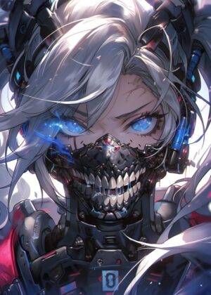 Cyberpunk Anime Girl Art Print - Premium Wooden Framed Poster. Ready to Hang.
