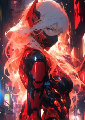 Cute Futuristic Girl Anime Art Print - Premium Wooden Framed Poster. Ready to Hang.