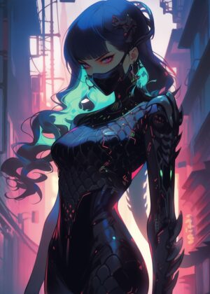 Cyberpunk Anime Girl Art Print - Premium Wooden Framed Poster. Ready to Hang.
