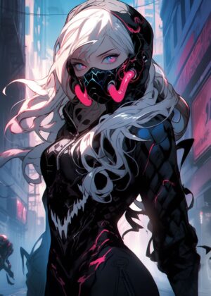 Cyberpunk Anime Girl Art Print - Premium Wooden Framed Poster. Ready to Hang.