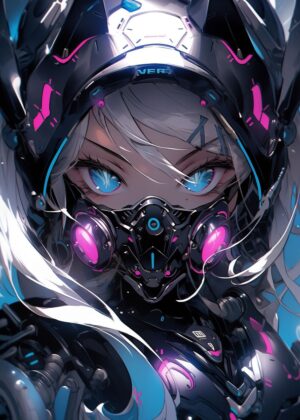 Cyberpunk Anime Girl Wallpaper Art Print - Premium Wooden Framed Poster. Ready to Hang.