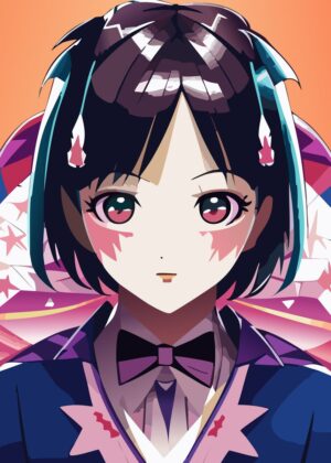 Vibrant Anime Girl Art Print - Premium Wooden Framed Poster. Ready to Hang.