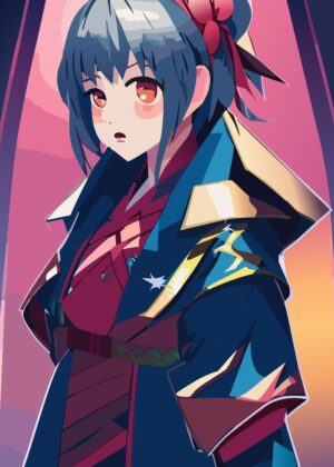 Anime Girl in Stylish Kimono Artwork - Premium Wooden Framed Poster. Ready to Hang.