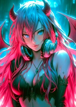 Cute Demon Elf Digital Art Print - Premium Wooden Framed Poster. Ready to Hang.