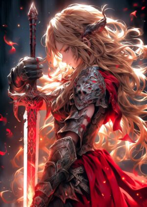 Valkyrie Angel: Fierce Beauty and Graceful Power - Premium Wooden Framed Poster. Ready to Hang.