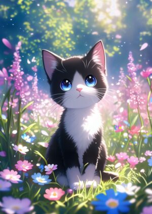 Adorable Kitten in a Spring Meadow - Premium Wooden Framed Poster. Ready to Hang.