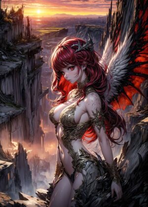 Angel Wings Earth Queen: Fantasy Art Print - Premium Wooden Framed Poster. Ready to Hang.