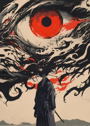 Abnormal Core: Samurai and Giant Eye Artwork - Premium Wooden Framed Poster. Ready to Hang.